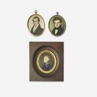 American and French School 19th century Three Portrait Miniatures of Young Men