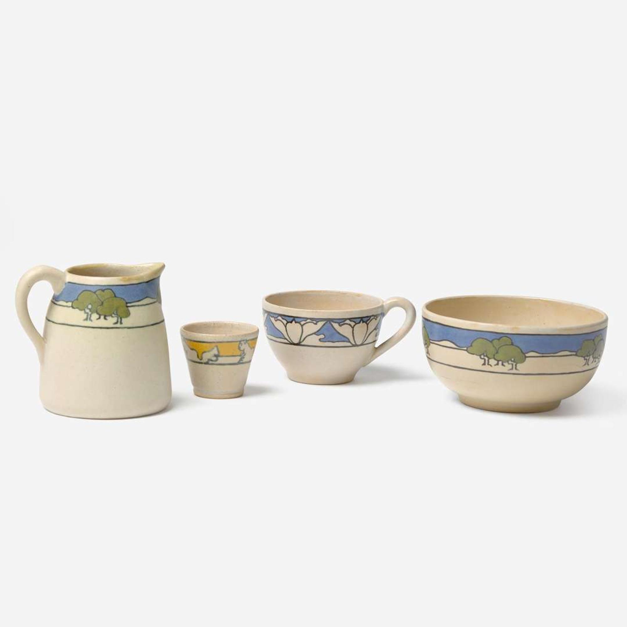 Saturday Evening Girls (American, active 1908-1942) Group of White Ground Works, Paul Revere Pottery, USA, 1914