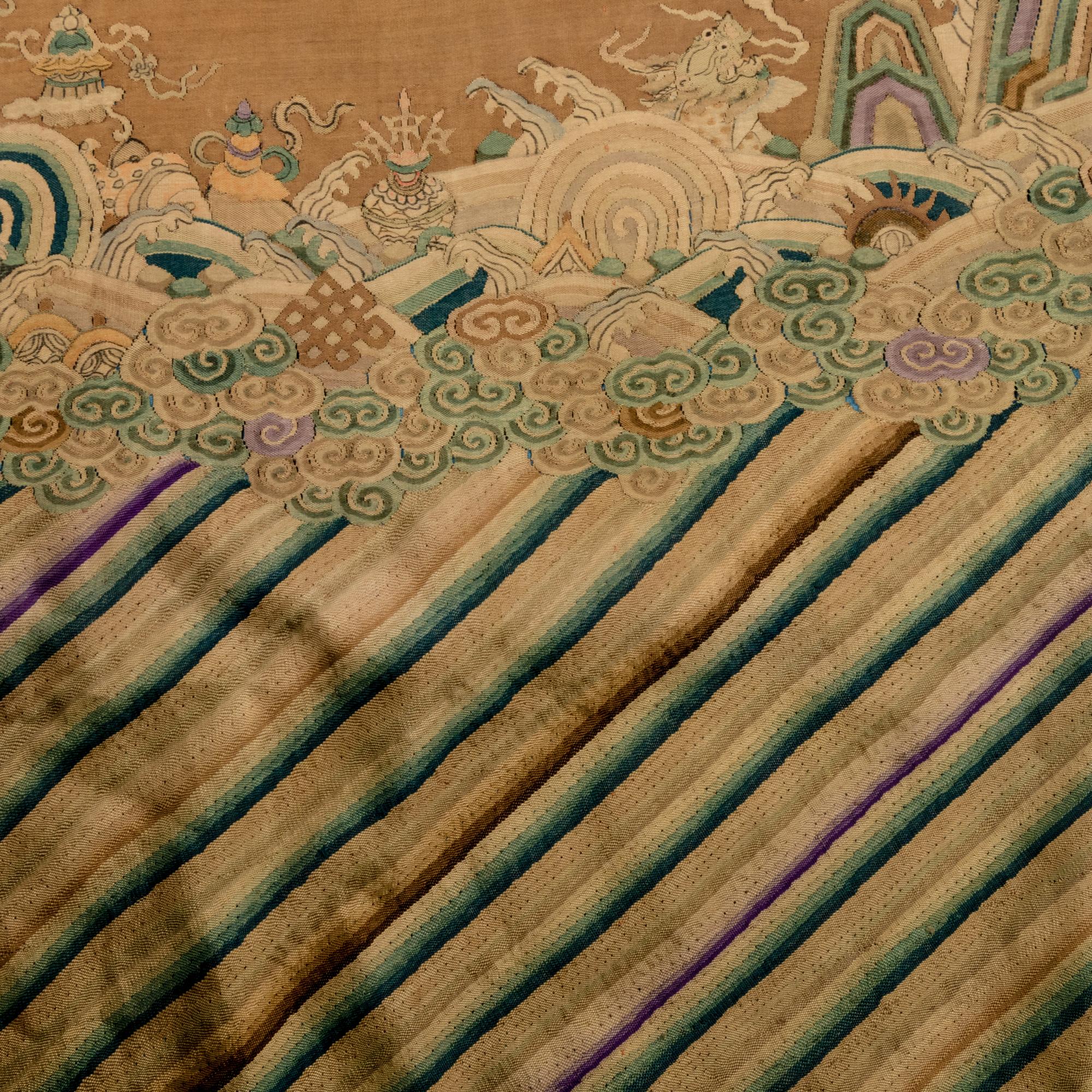 A Chinese Light Brown Ground Kesi Silk Lady's Informal Robe, Changfu, 19th Century 清晚期 醬地緙絲團鳳紋女常服