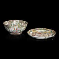 Two Chinese Canton Famille Rose Porcelain Wares, 19th Century — 清晚期 廣彩人物圖大碗及賞盤