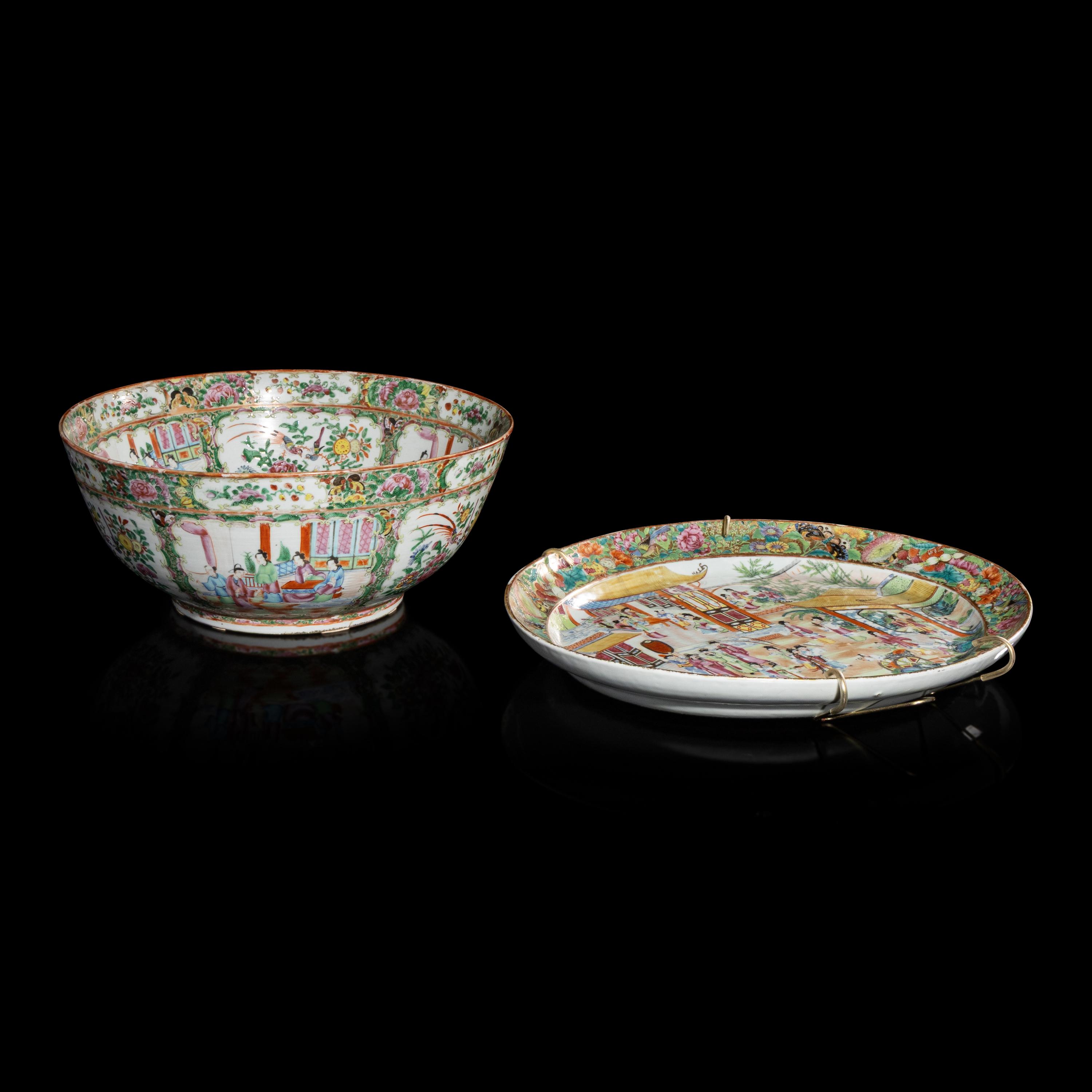 Two Chinese Canton Famille Rose Porcelain Wares, 19th Century — 清晚期 廣彩人物圖大碗及賞盤
