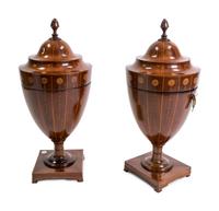 A Pair of George III Satinwood Inlaid Mahogany Urn-form Knife Boxes — 19TH CENTURY