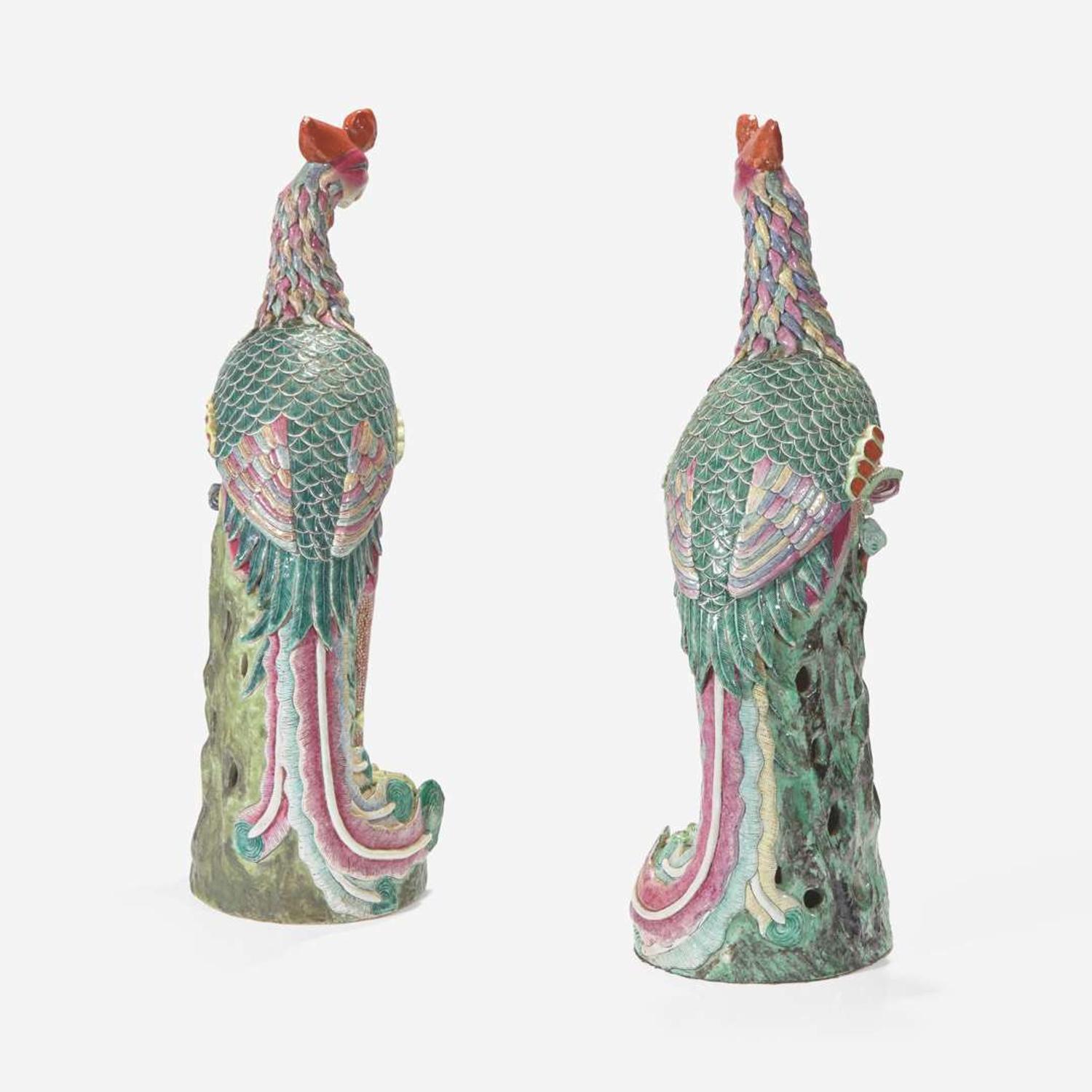 A pair of large Chinese famille rose-decorated porcelain phoenix 粉彩鳳凰一對
