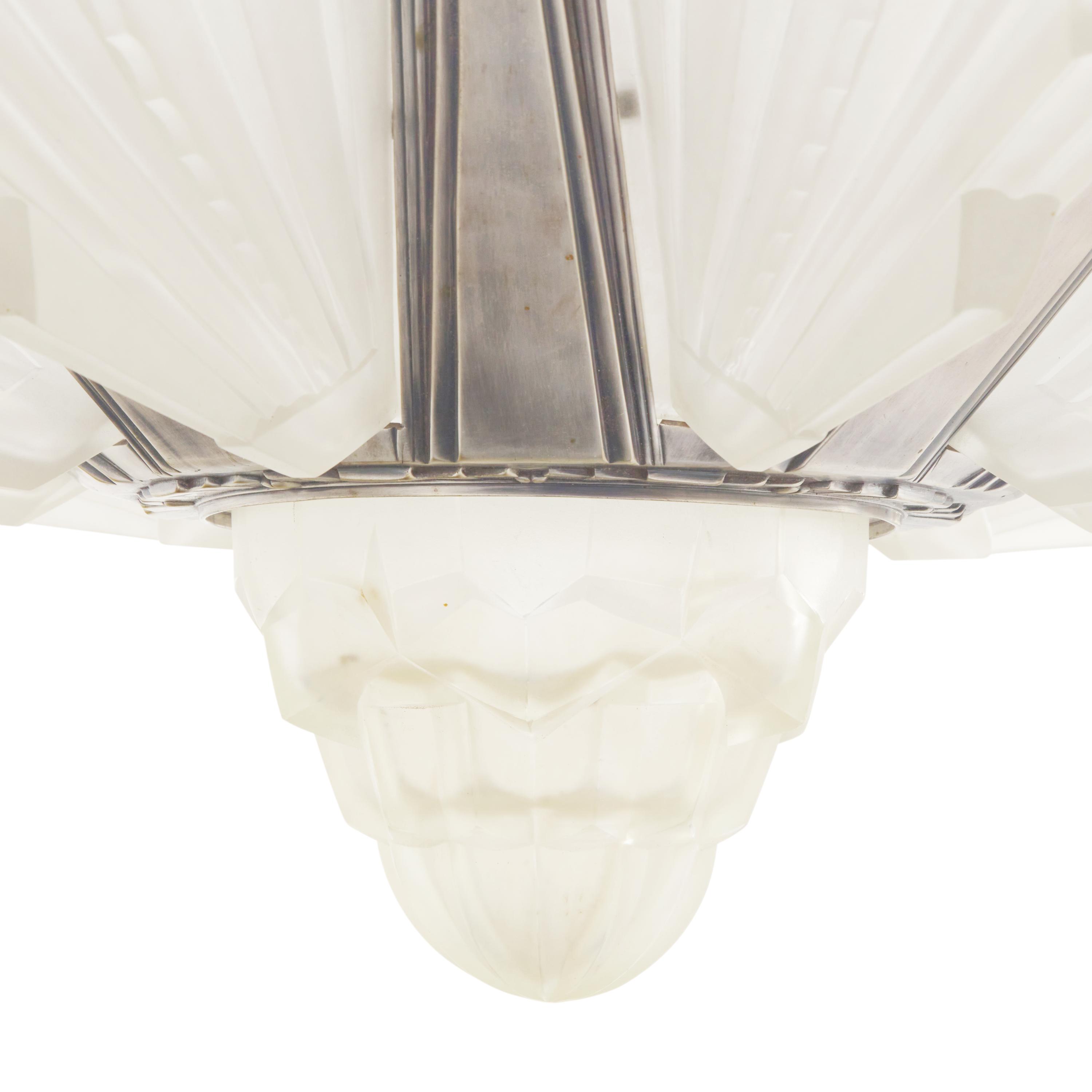 French Art Deco 20th Century — Frosted Glass Chandelier