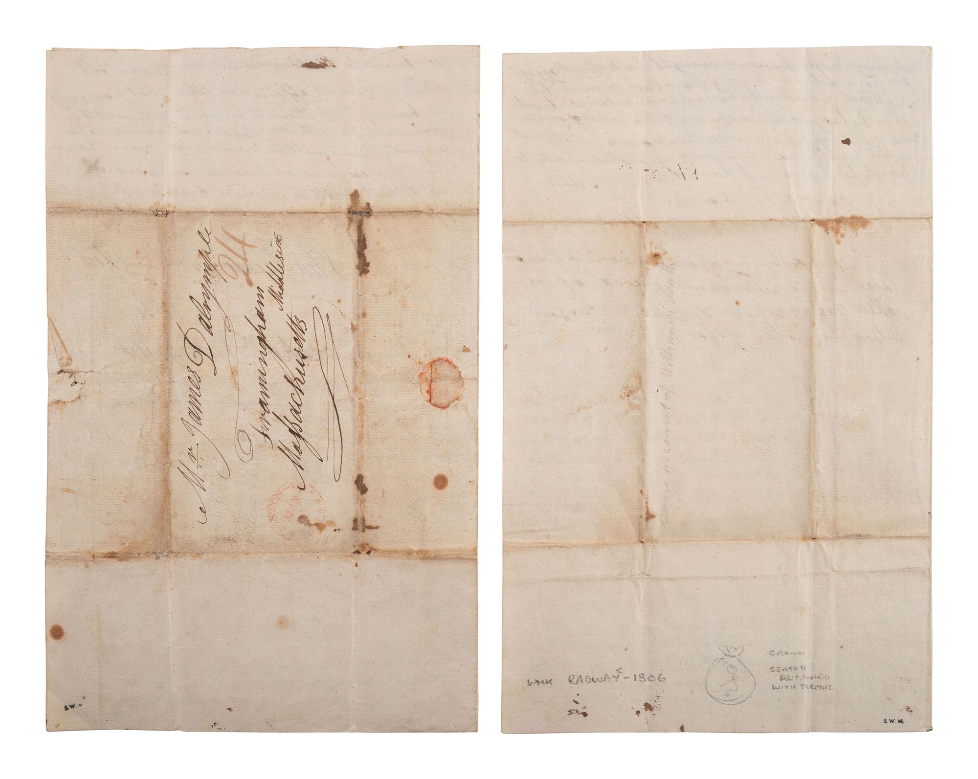 DALRYMPLE, Ezekiel. ALS describing the death of his brother William. Montreal, 24 February 1812.