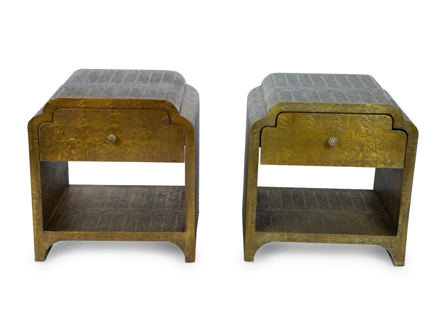 A Pair of Art Deco Style Gold Painted End Tables — 21ST CENTURY