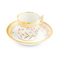 A Set of Ten Royal Copenhagen Flora Danica Porcelain Chocolate Cups and Saucers