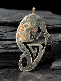 Tufa Cast 14K Gold and Lander Blue Turquoise Abstract Pendant
