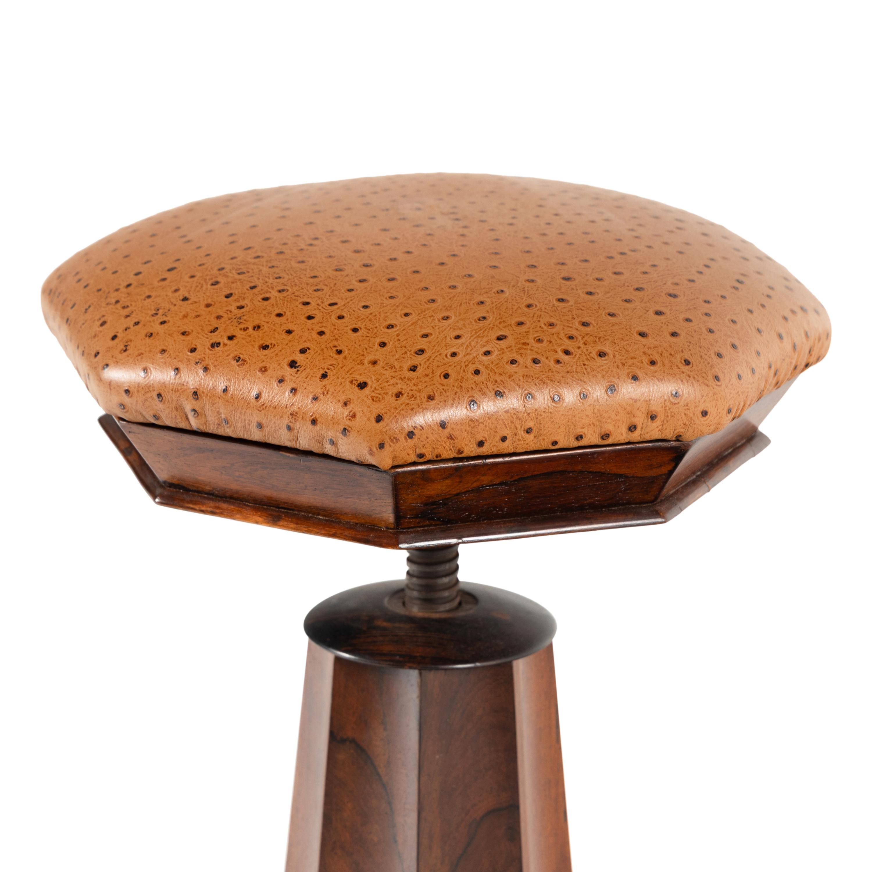 A Regency Rosewood and Leather Piano Stool