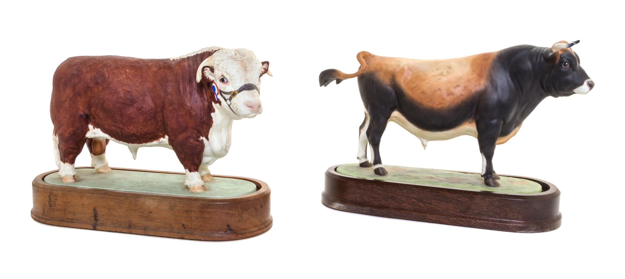 Two Royal Worcester Porcelain Models of Bulls Width of first 10 inches. — MODELED BY DORIS LINDNER