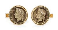 A Pair of 14 Karat Yellow Gold and Diamond Cufflinks, 9.70 dwts.