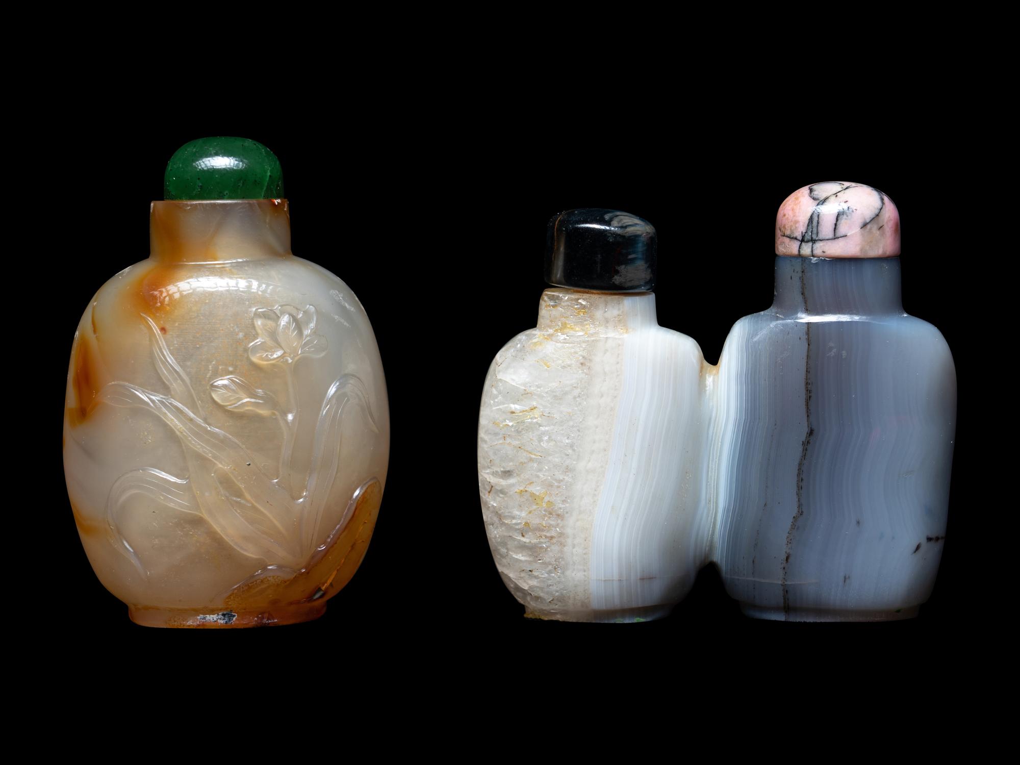 Two Chinese Carved Agate Snuff Bottles