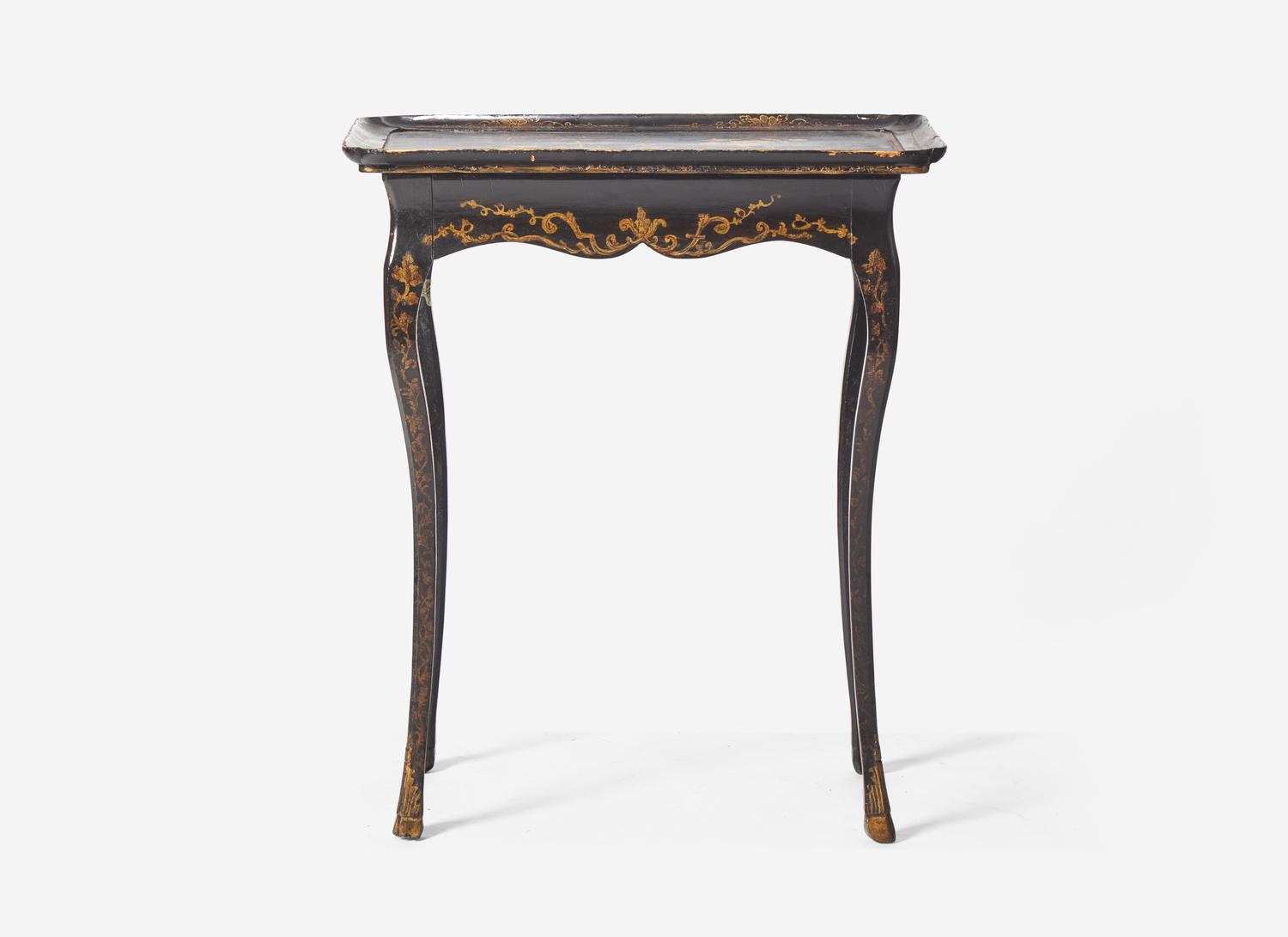 A Louis XV Ebonized and Parcel Gilt Dished-Top Side Table