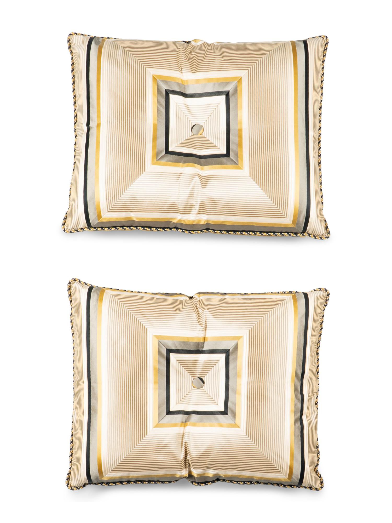A Pair of Noblis Silk Upholstered Custom Throw Pillows and a Pair of Custom Curtain Panels