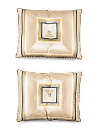 A Pair of Noblis Silk Upholstered Custom Throw Pillows and a Pair of Custom Curtain Panels