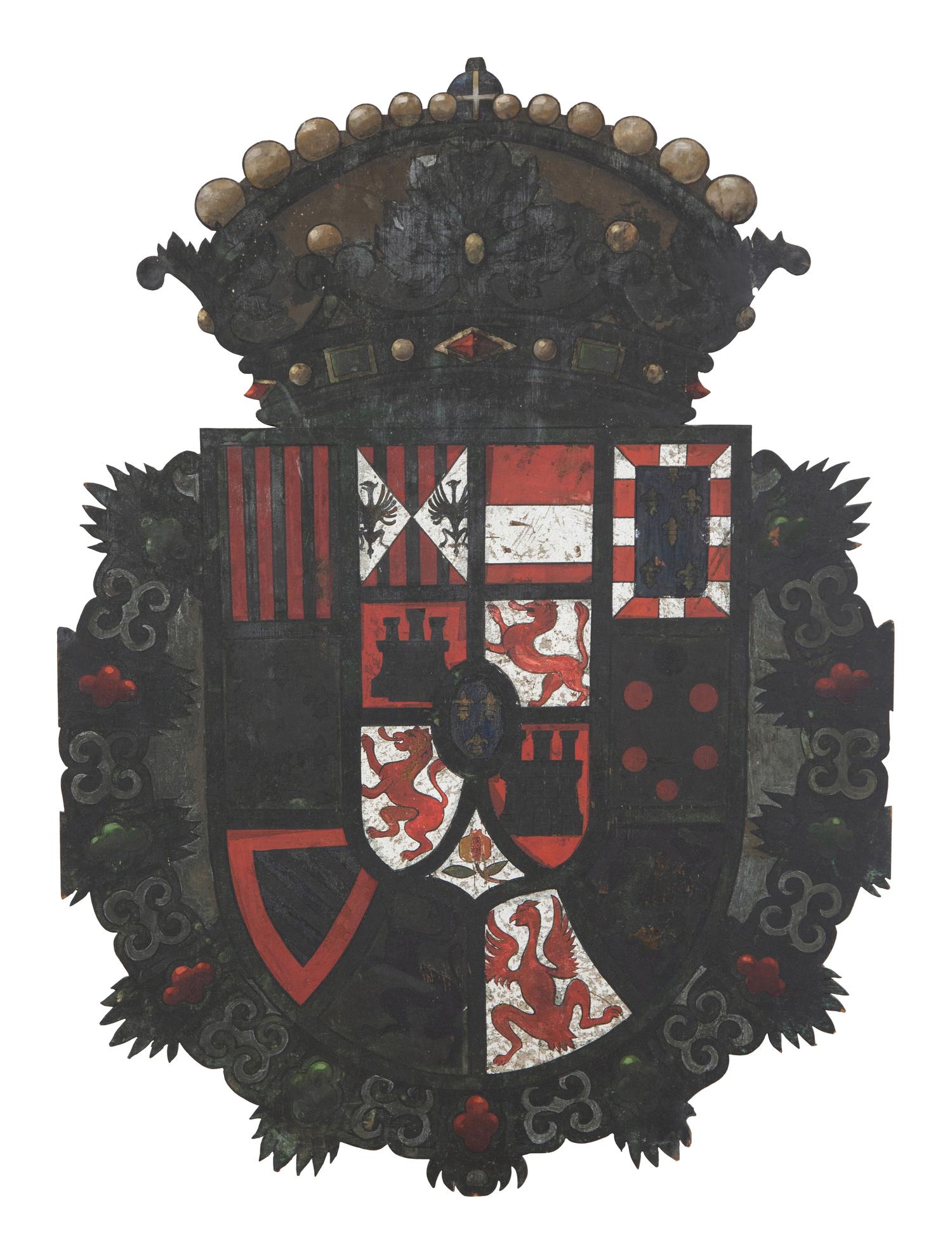 An Italian Painted Wood Armorial Panel