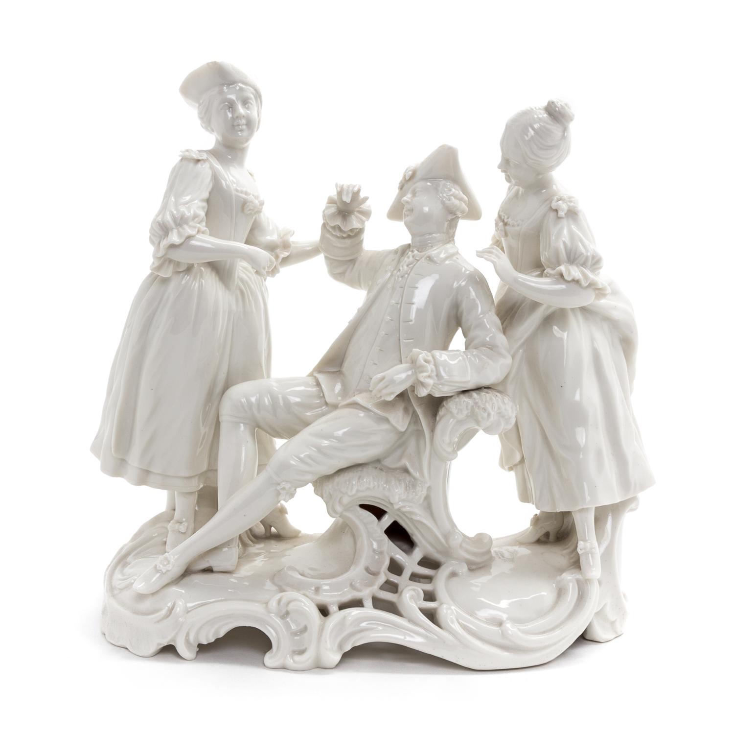 A Nymphenburg Blanc-de-Chine Porcelain Figural Group Height 8 1/4 inches. — 20TH CENTURY
