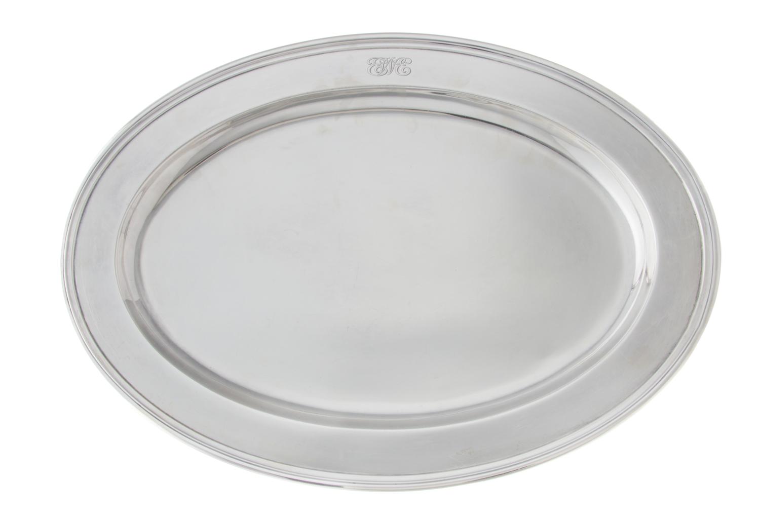 An American Silver Tray, Tiffany & Co., New York, NY, of oval form, the border with the engraved monogram EWE.