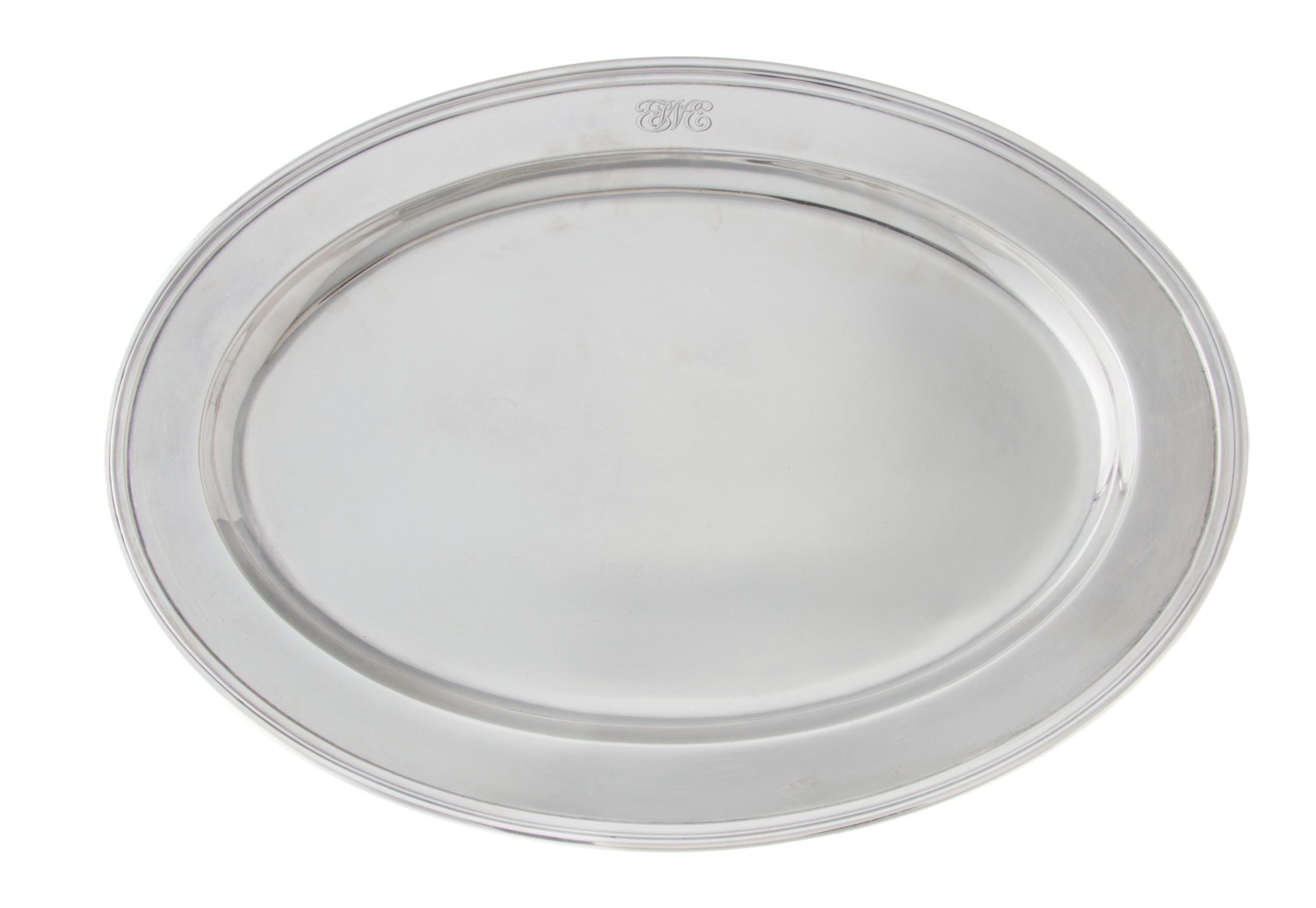 An American Silver Tray, Tiffany & Co., New York, NY, of oval form, the border with the engraved monogram EWE.