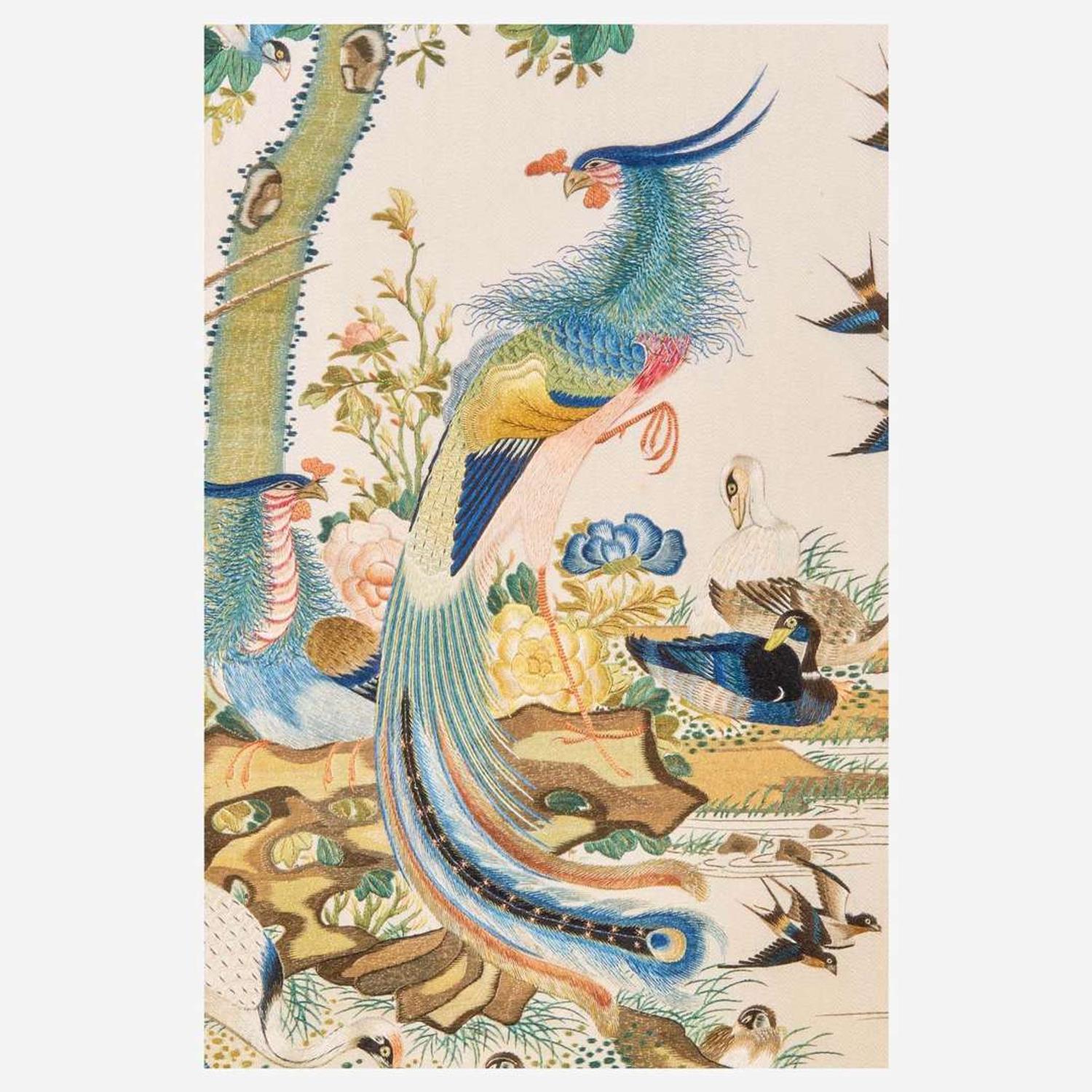 A finely-wrought Chinese silk "Phoenix and Birds" embroidery 百鸟朝凤刺绣一幅