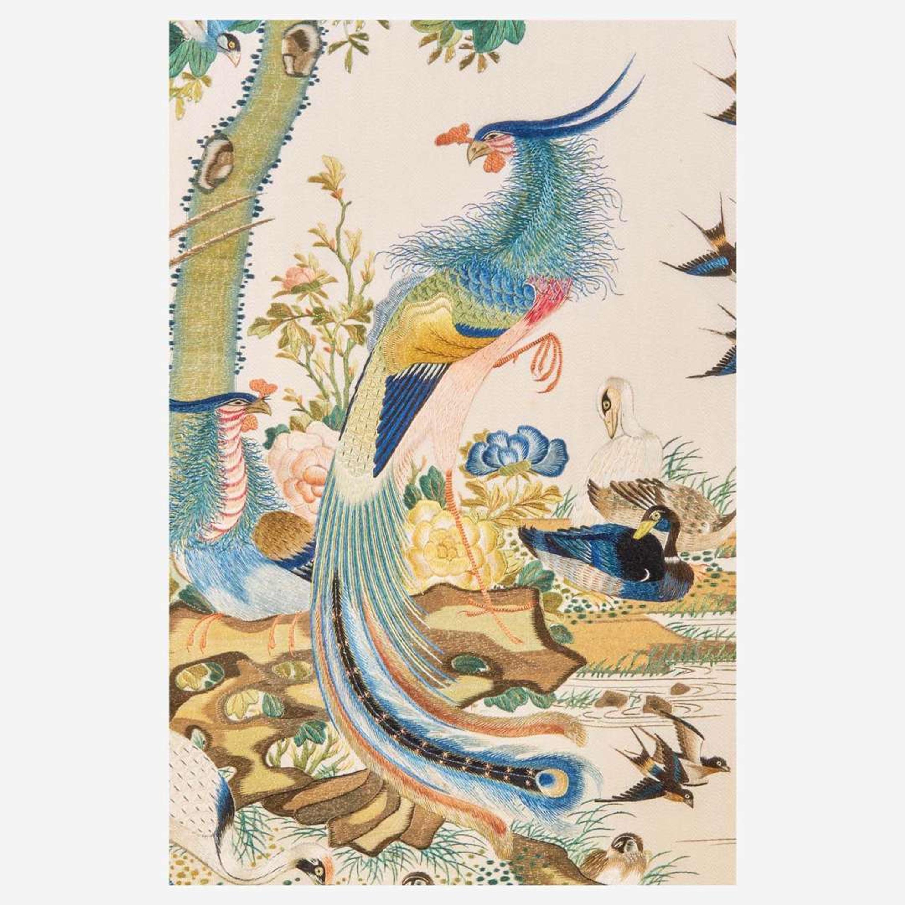 A finely-wrought Chinese silk "Phoenix and Birds" embroidery 百鸟朝凤刺绣一幅