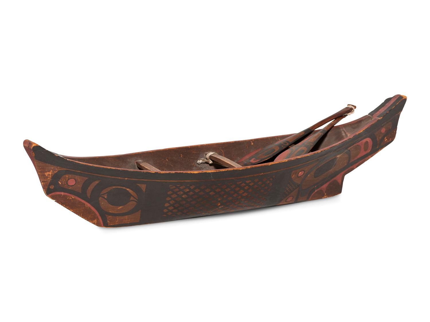 Haida Model Canoe and Paddles