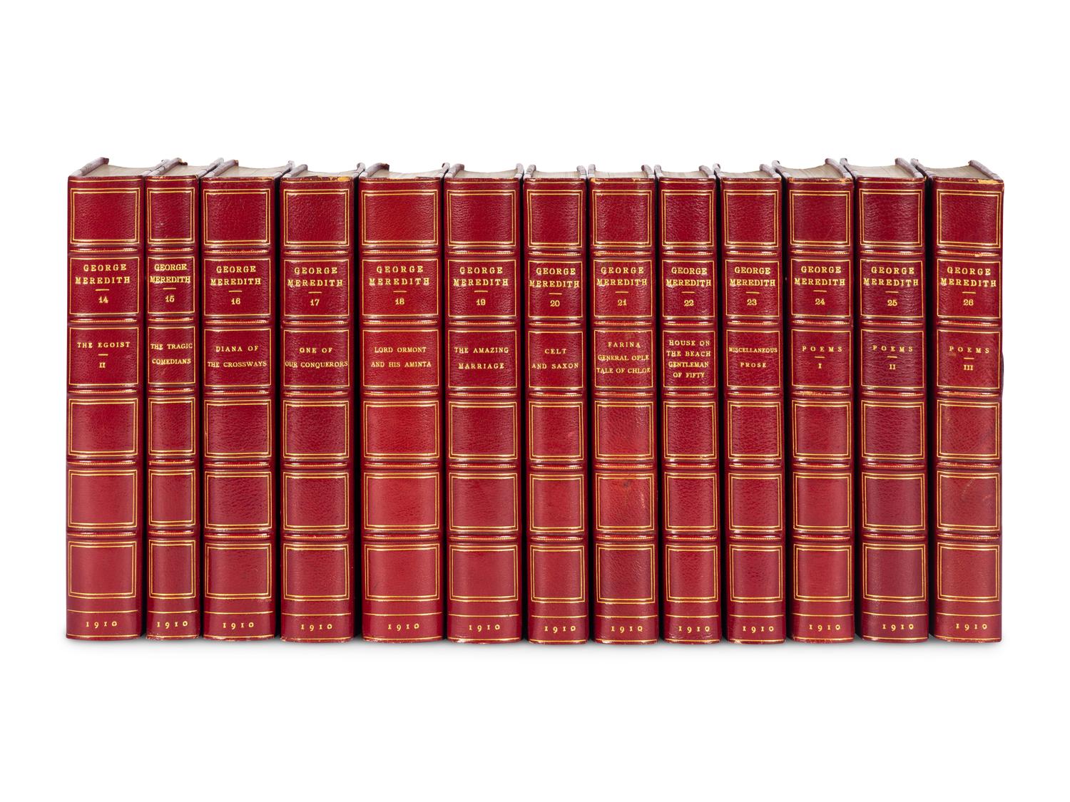[BINDINGS]. A group of 126 volumes, most in fine full, half, or quarter leather bindings, including works relating to American and European lectures, literature and poetry.