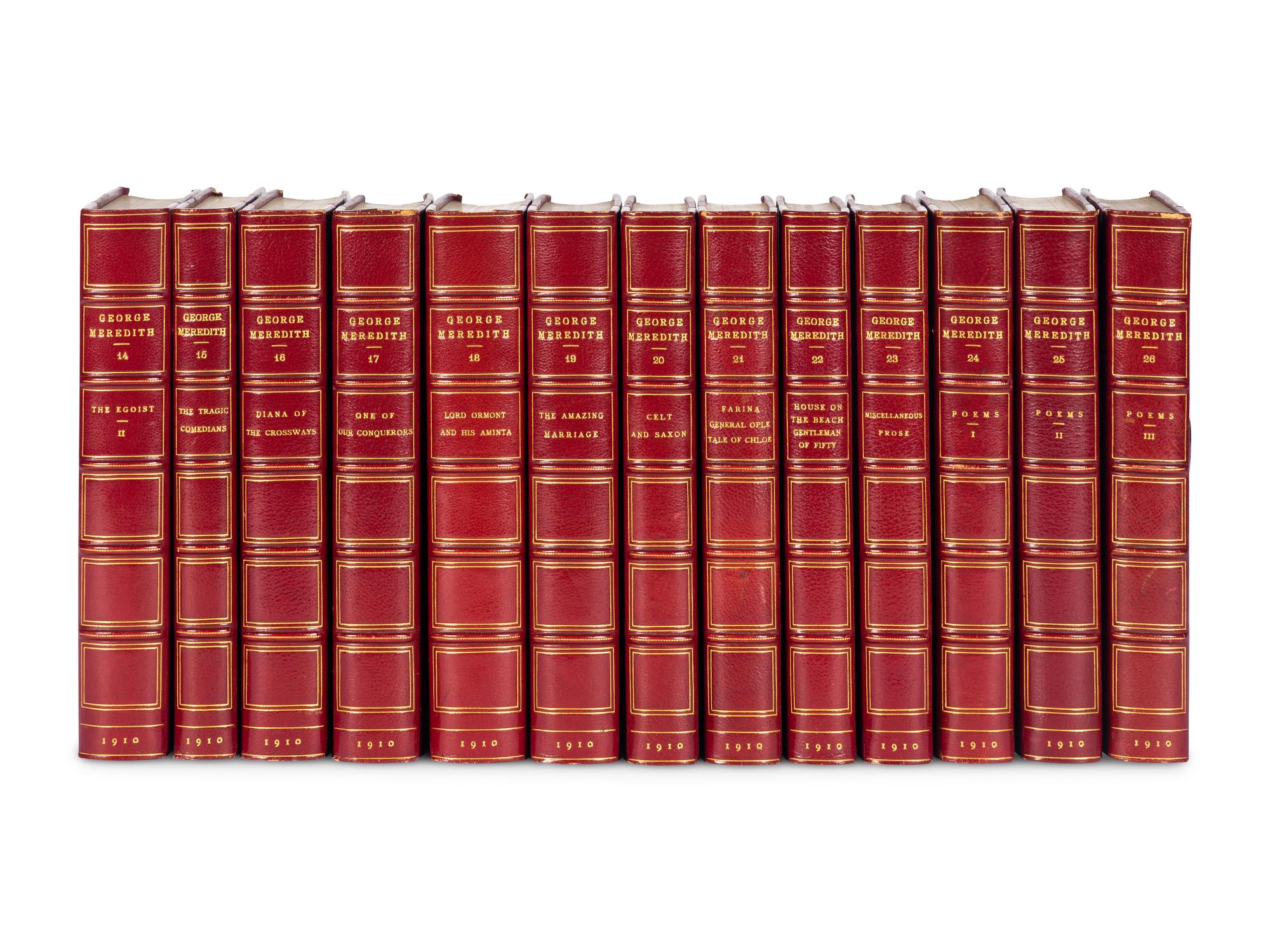 [BINDINGS]. A group of 126 volumes, most in fine full, half, or quarter leather bindings, including works relating to American and European lectures, literature and poetry.