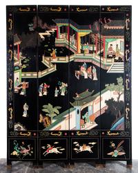 A Four-Panel Coromandel Screen Height of each panel 84 1/2 x width 16 inches.