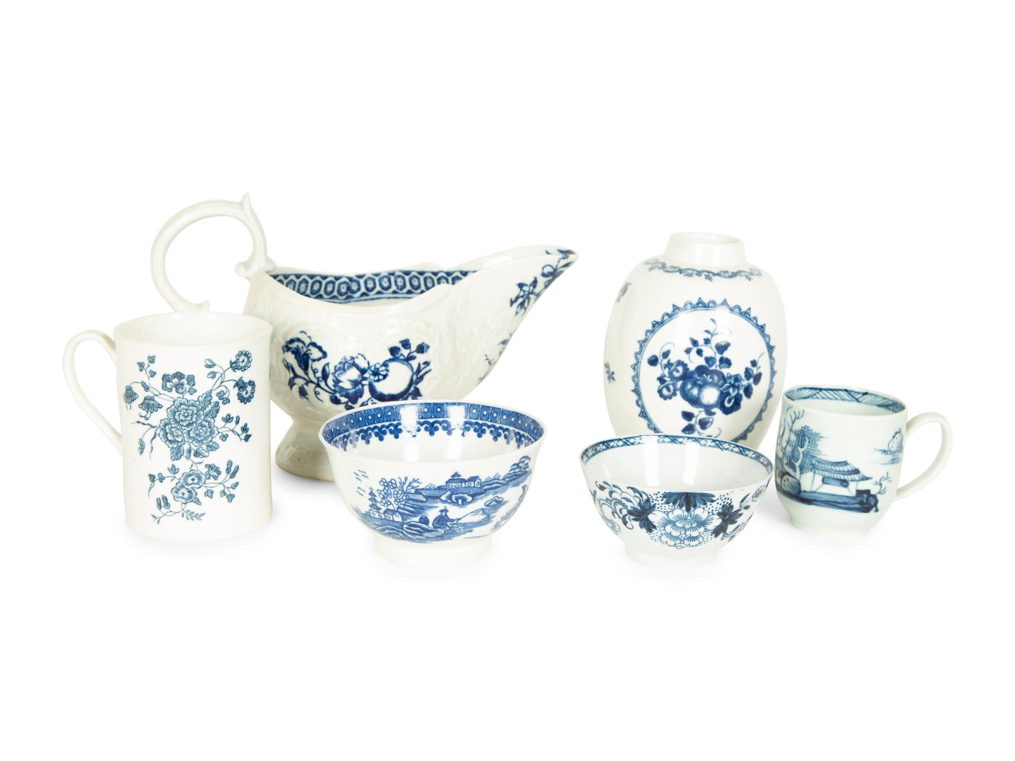 A Collection of Six English Blue and White Porcelain Articles — 18TH CENTURY