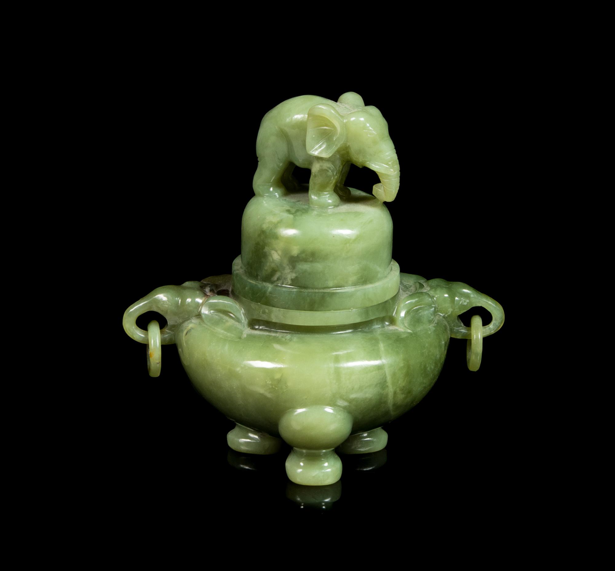 A Chinese Jade Covered Censer Height 5 1/2 inches. — 20TH CENTURY