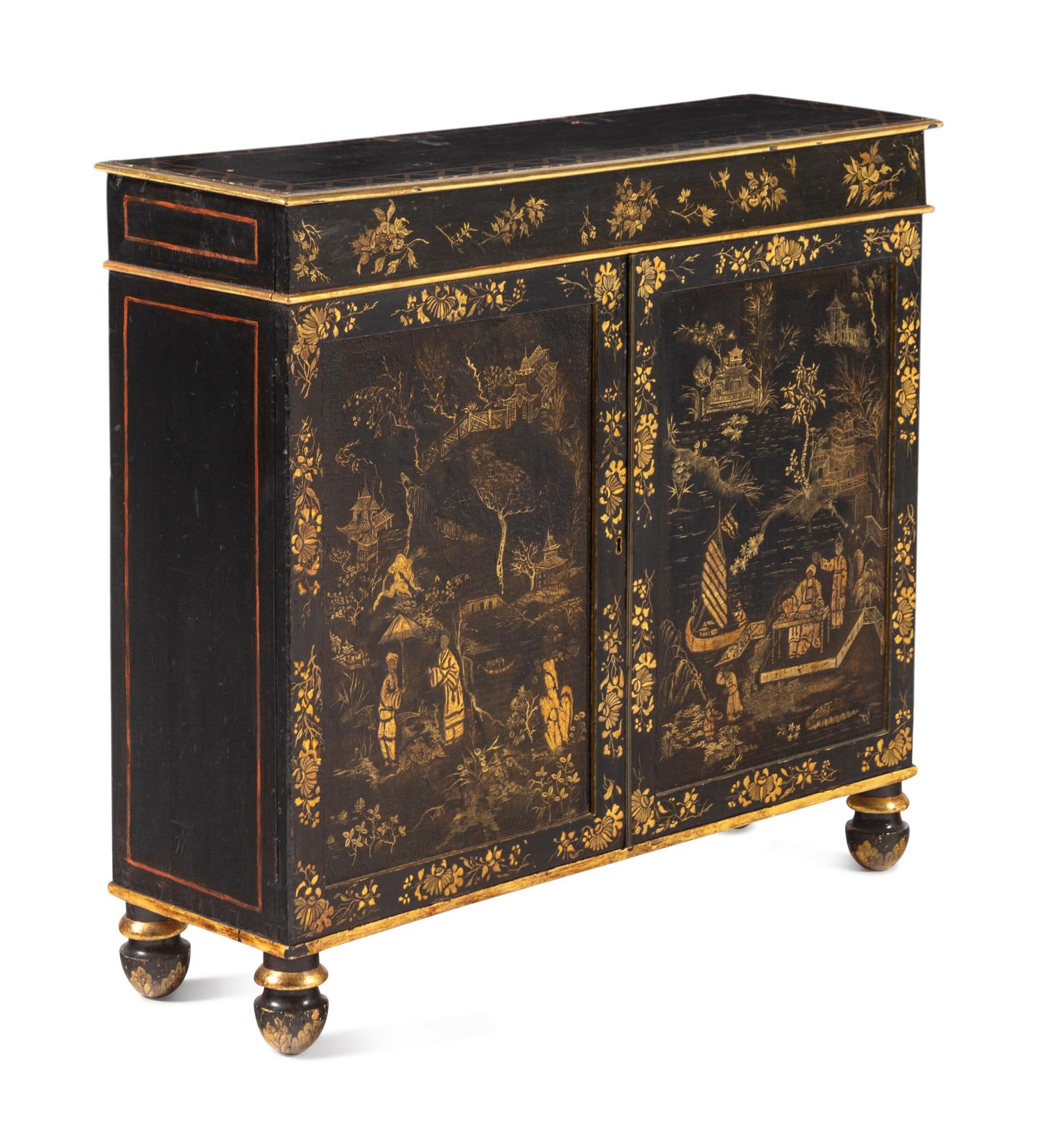 A Regency Black-Painted and Parcel-Gilt Japanned Cabinet