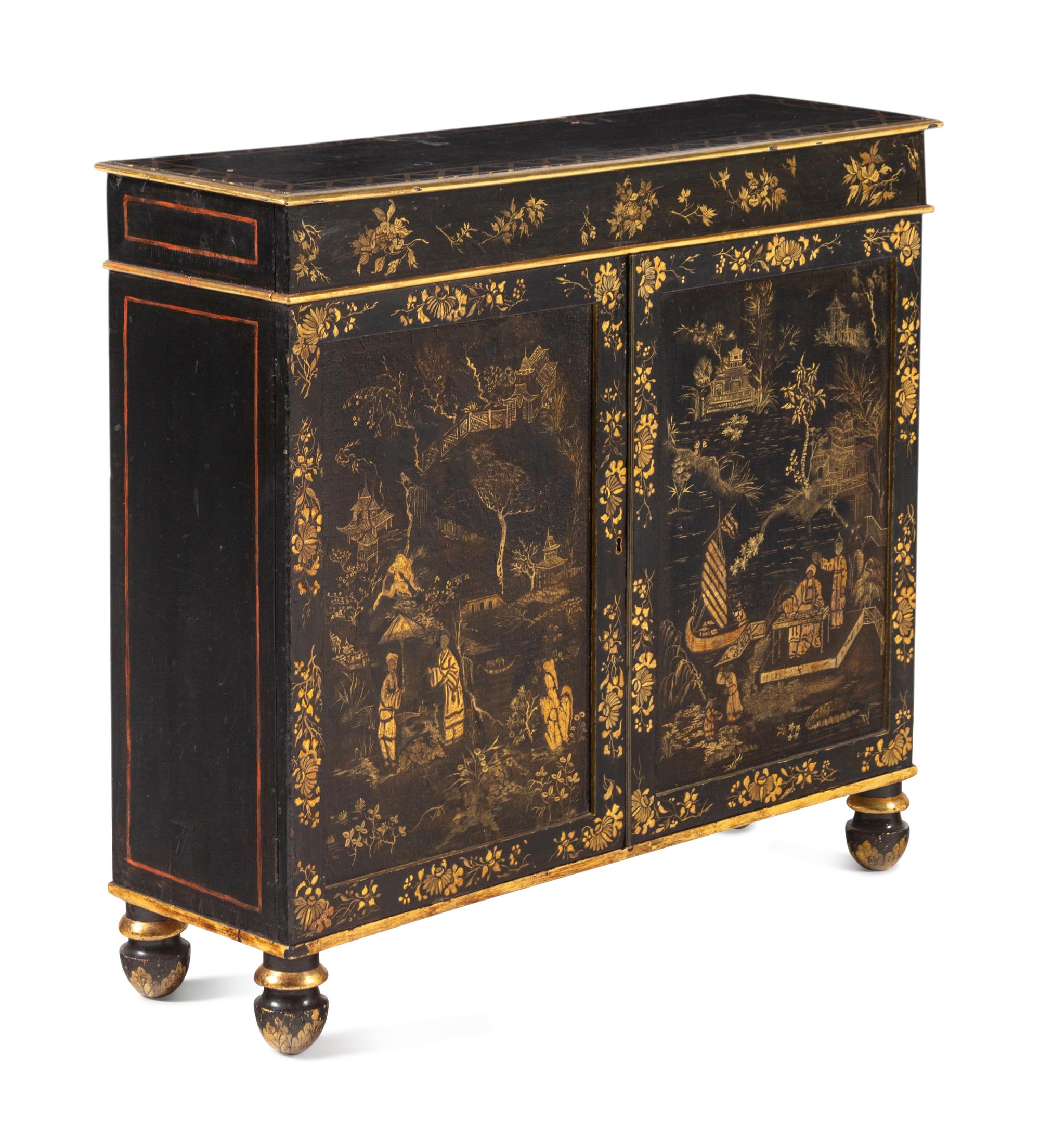A Regency Black-Painted and Parcel-Gilt Japanned Cabinet