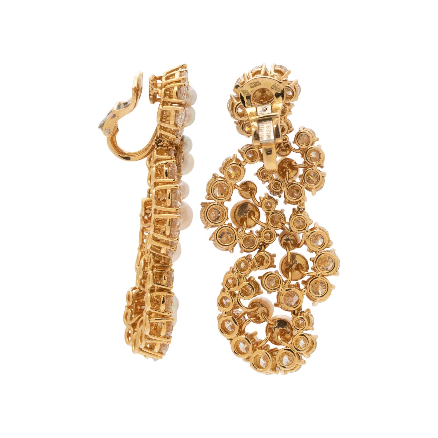 MARINA B., DIAMOND AND CULTURED PEARL EARCLIPS