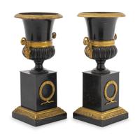 A Pair of Empire Style Gilt and Patinated Bronze Campagna Urns