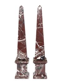 A Pair of Red Marble Obelisks
