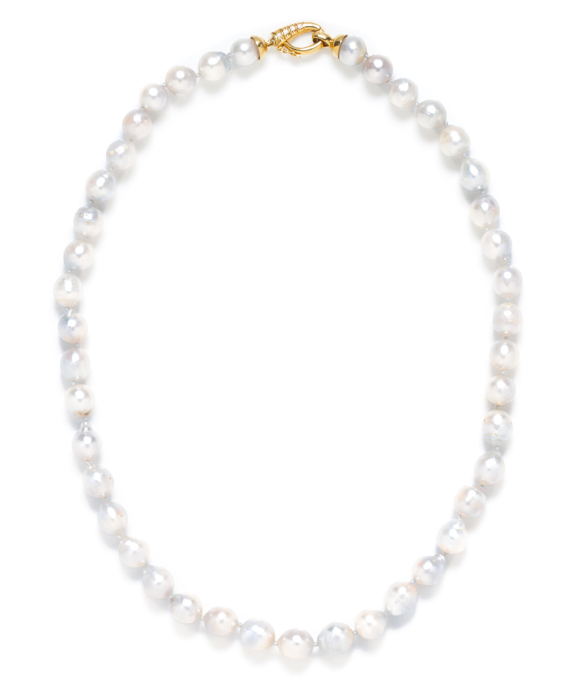 An 18 Karat Yellow Gold, Diamond and Cultured Baroque Pearl Necklace,