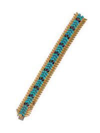 VINTAGE, YELLOW GOLD, TURQUOISE AND SAPPHIRE BRACELET