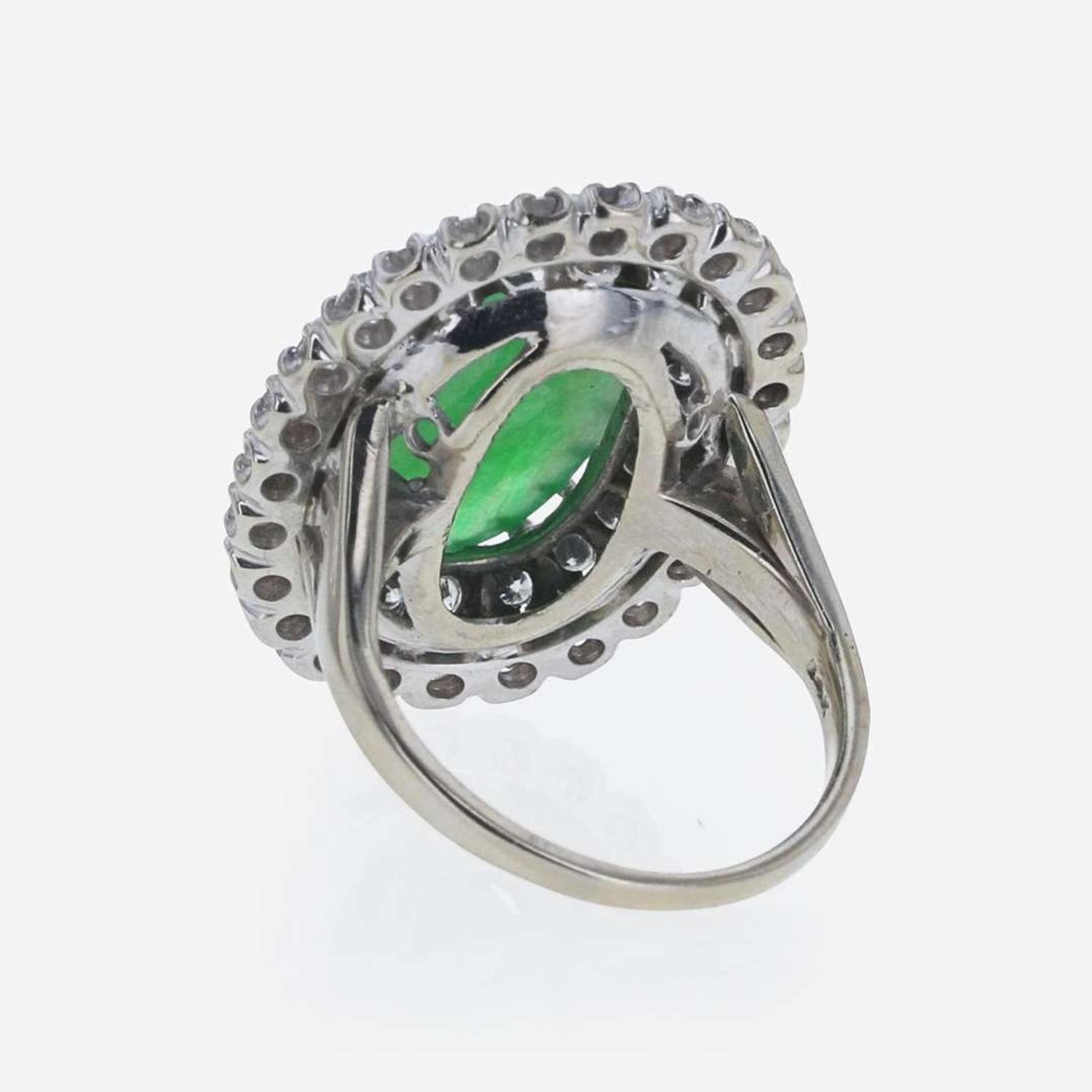 A 14K White Gold Jadeite and Diamond Ring