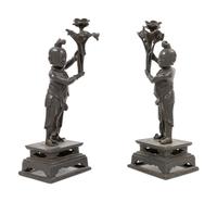 A Pair of Bronze 'Boy' Candle Holders