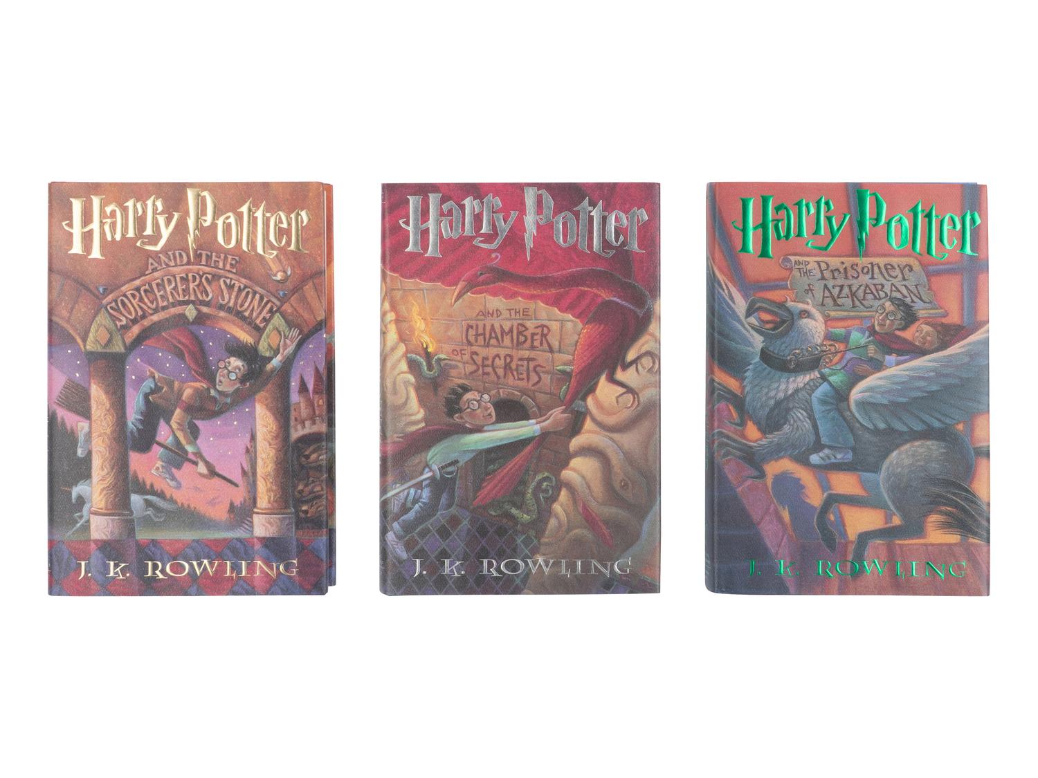 ROWLING, J.K. (b. 1965). A group of the first 3 Harry Potter titles, ALL SIGNED, comprising: