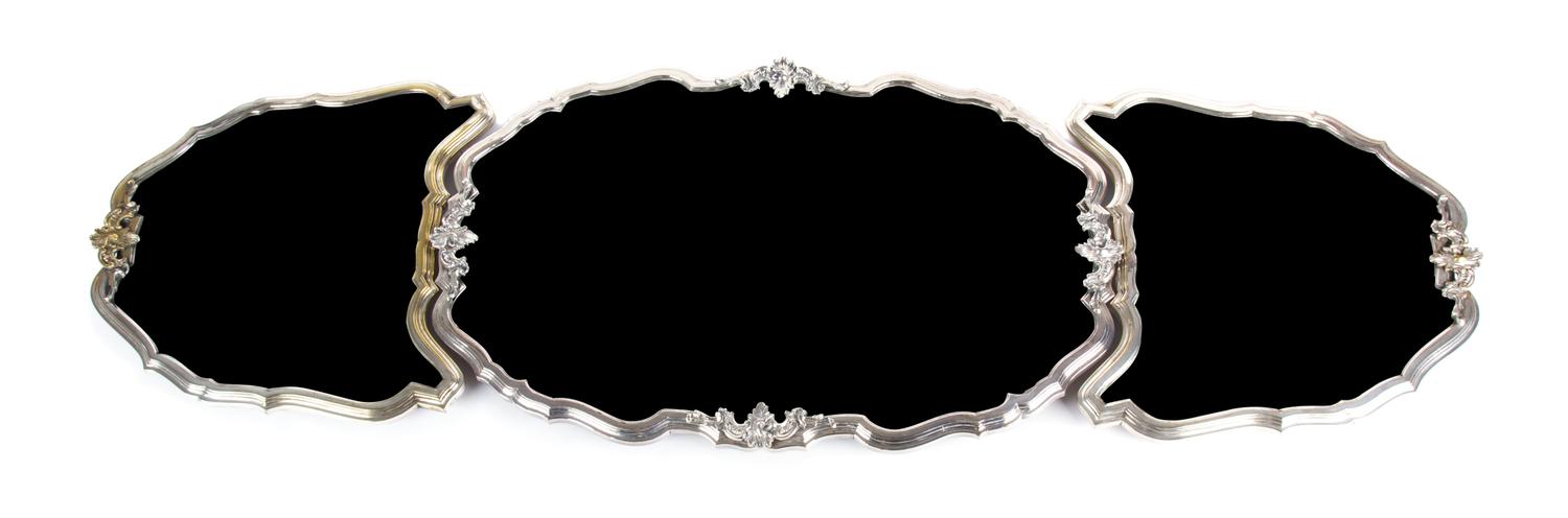 A Continental Silver Plate and Mirrored Three-Part Plateau Overall length 51 inches. — LATE 19TH CENTURY