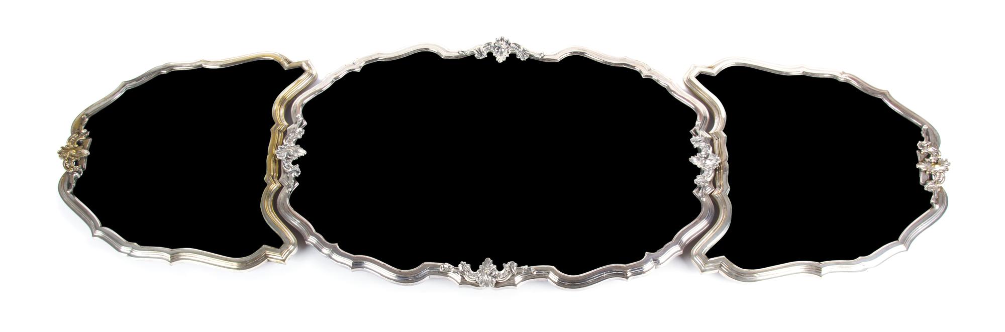 A Continental Silver Plate and Mirrored Three-Part Plateau Overall length 51 inches. — LATE 19TH CENTURY
