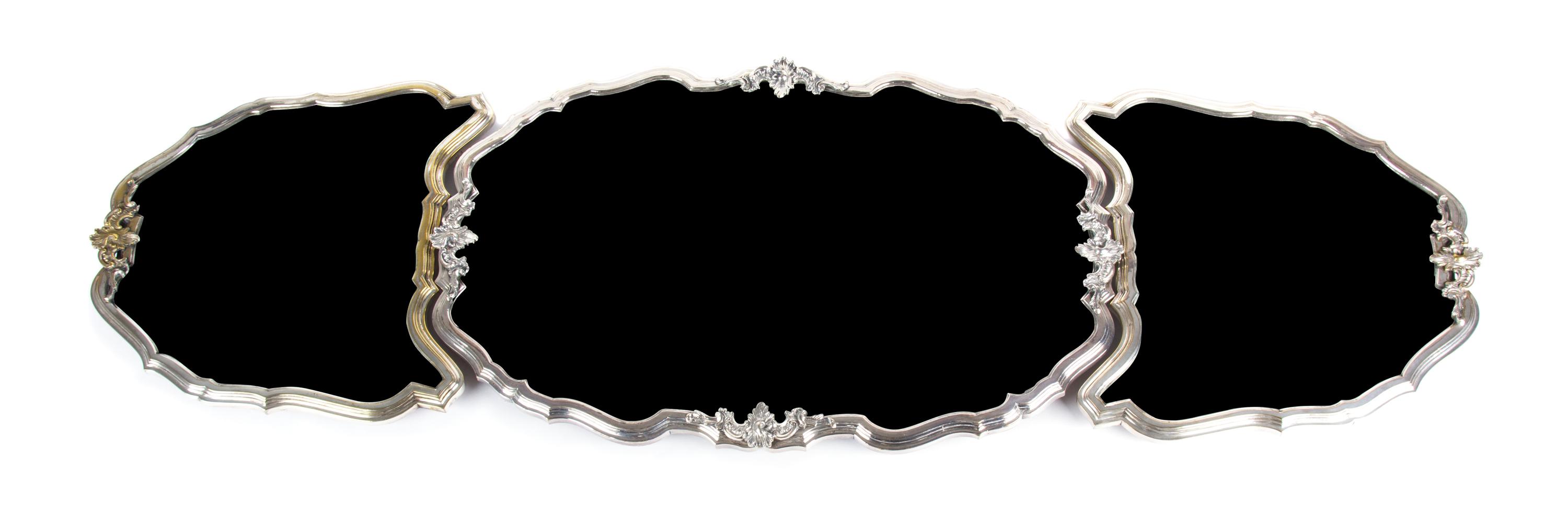 A Continental Silver Plate and Mirrored Three-Part Plateau Overall length 51 inches. — LATE 19TH CENTURY