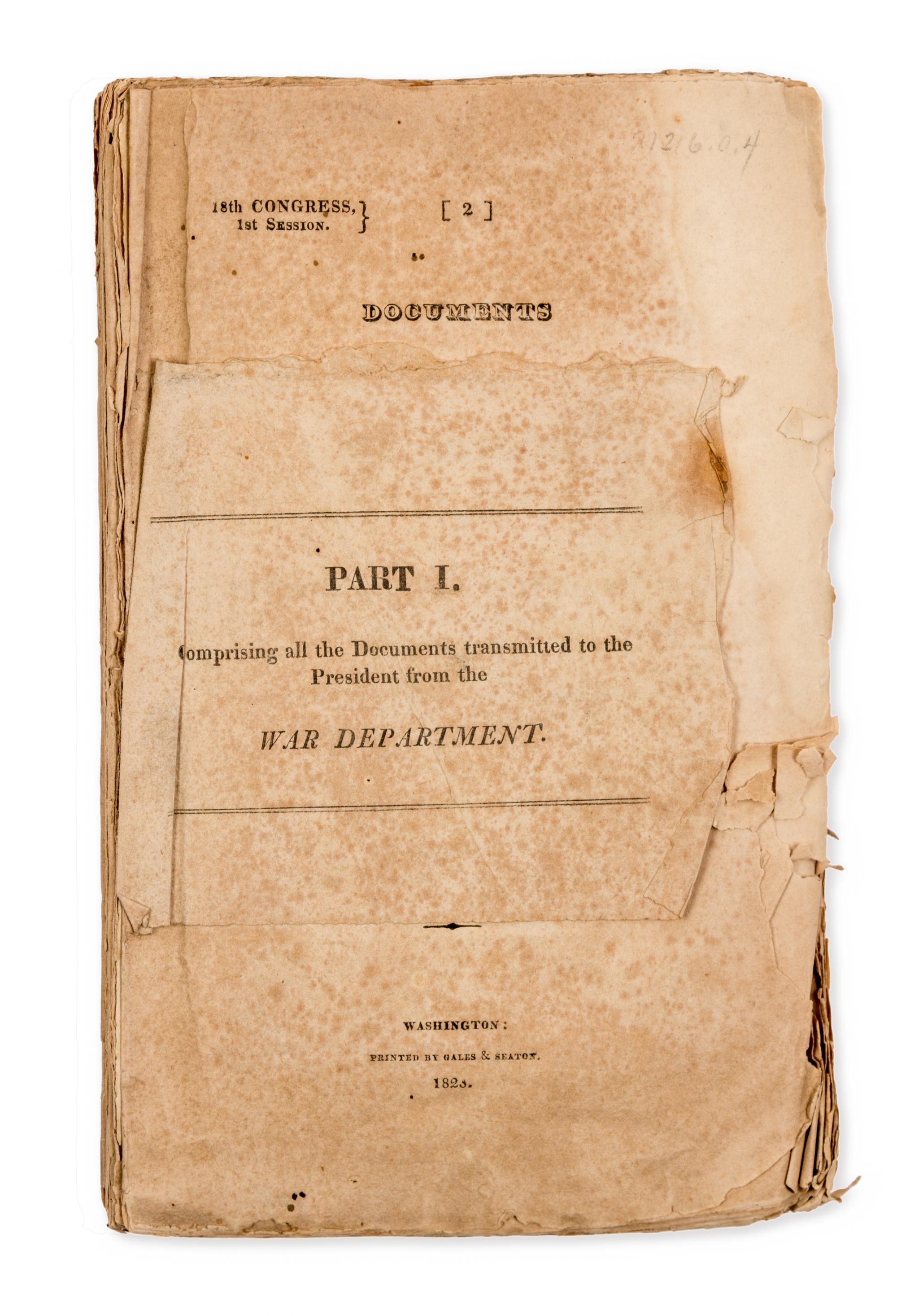 MONROE, James (1758-1831). Documents Accompanying the Message of the President of the United States to Both Houses. Washington, 1823.