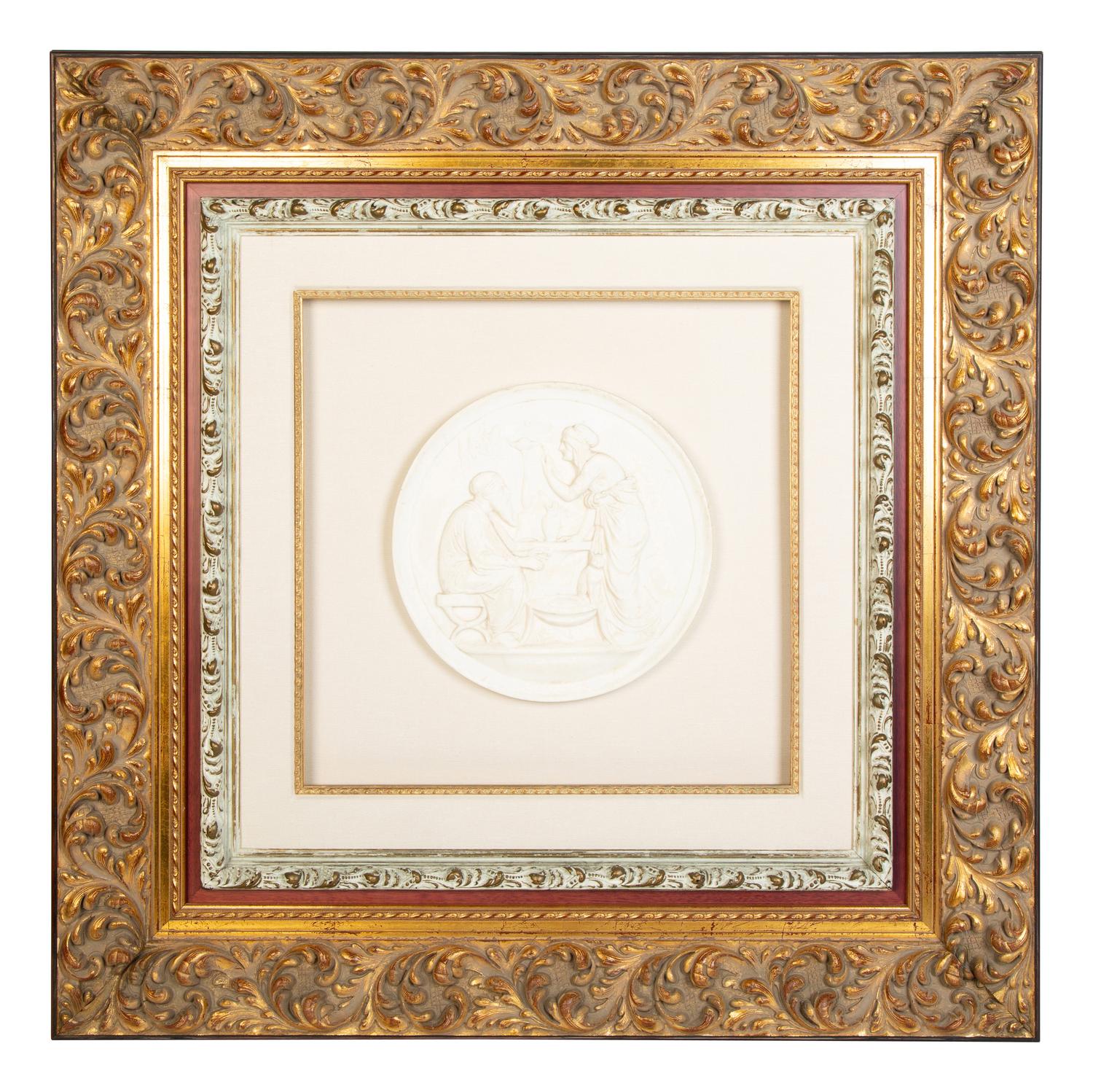 A Set of Three Composition Bas Relief Roundels in Giltwood Frames