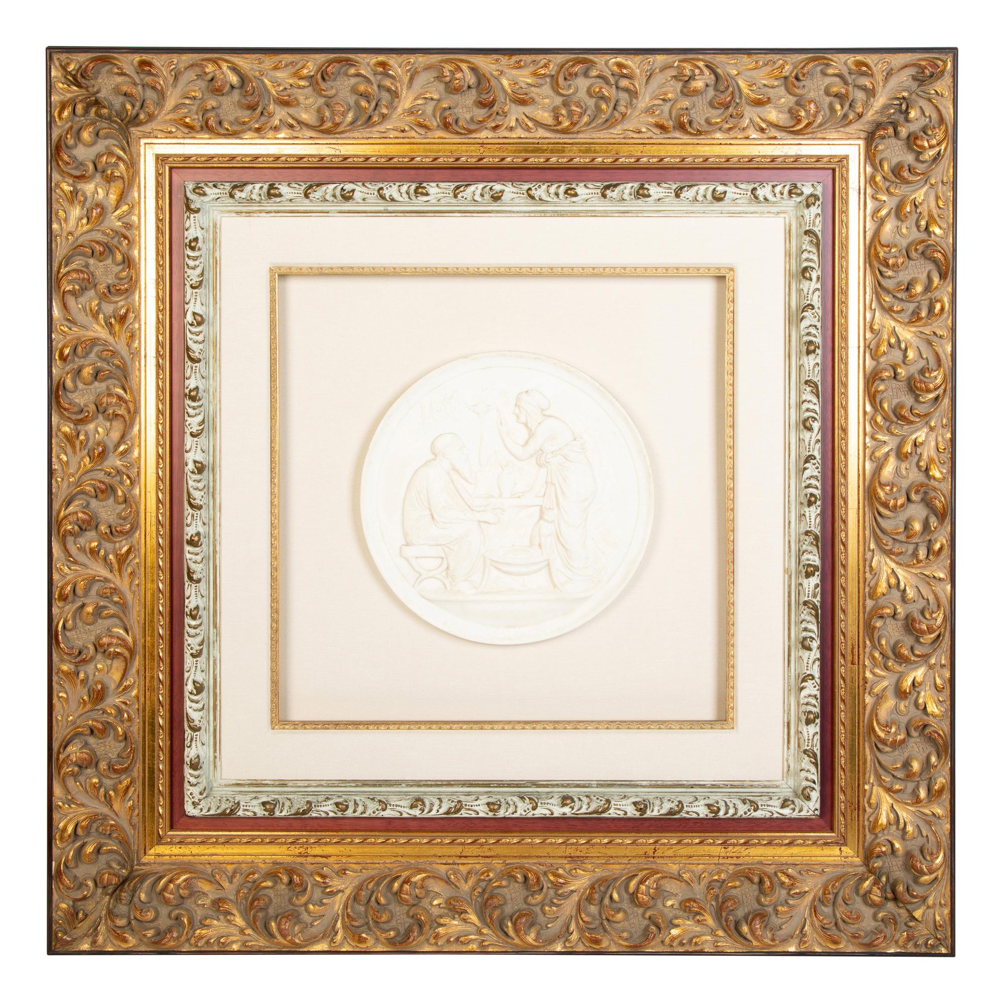 A Set of Three Composition Bas Relief Roundels in Giltwood Frames
