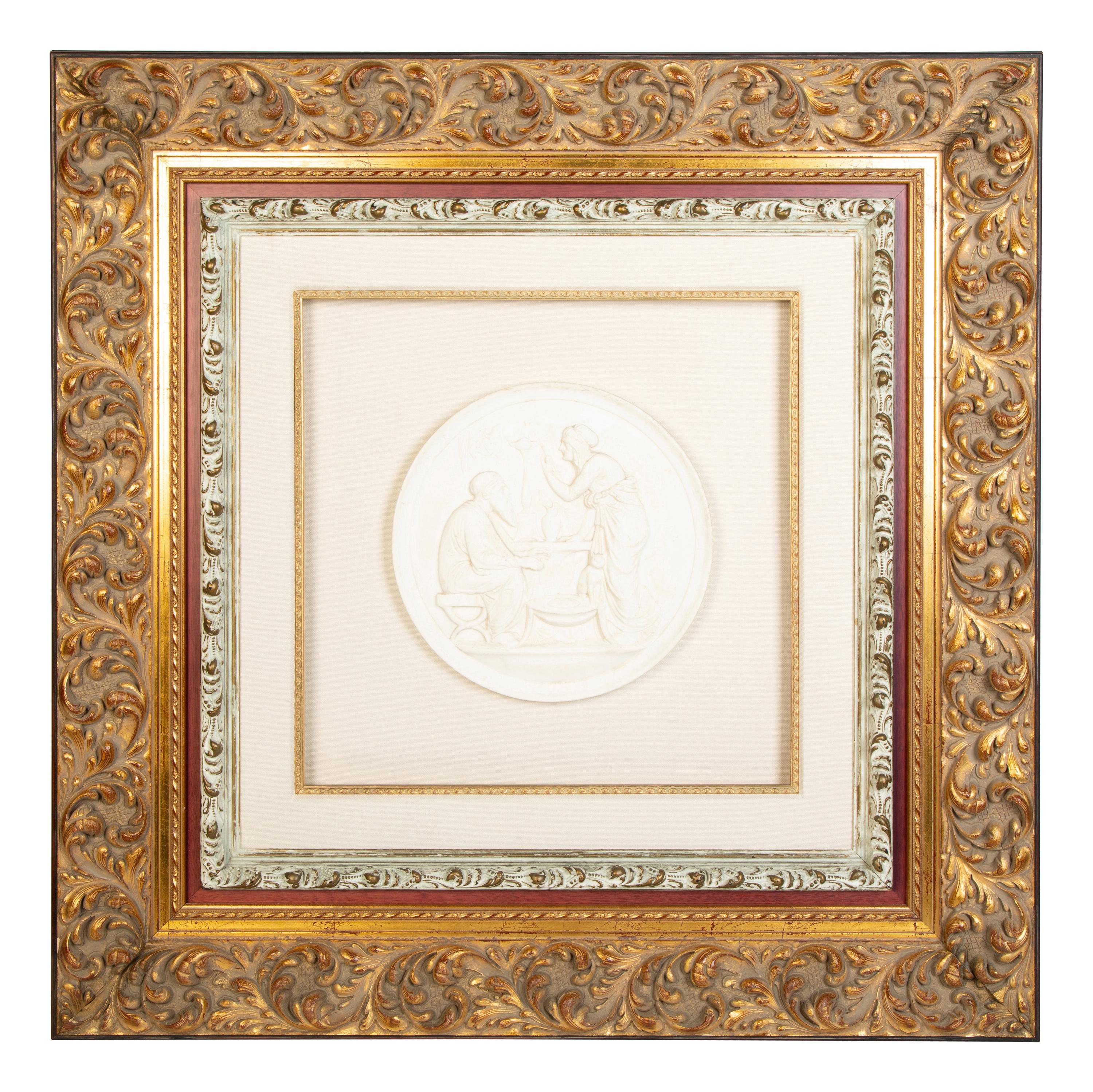 A Set of Three Composition Bas Relief Roundels in Giltwood Frames