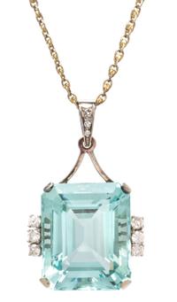 A White Gold, Aquamarine and Diamond Pendant, 18.30 dwts.