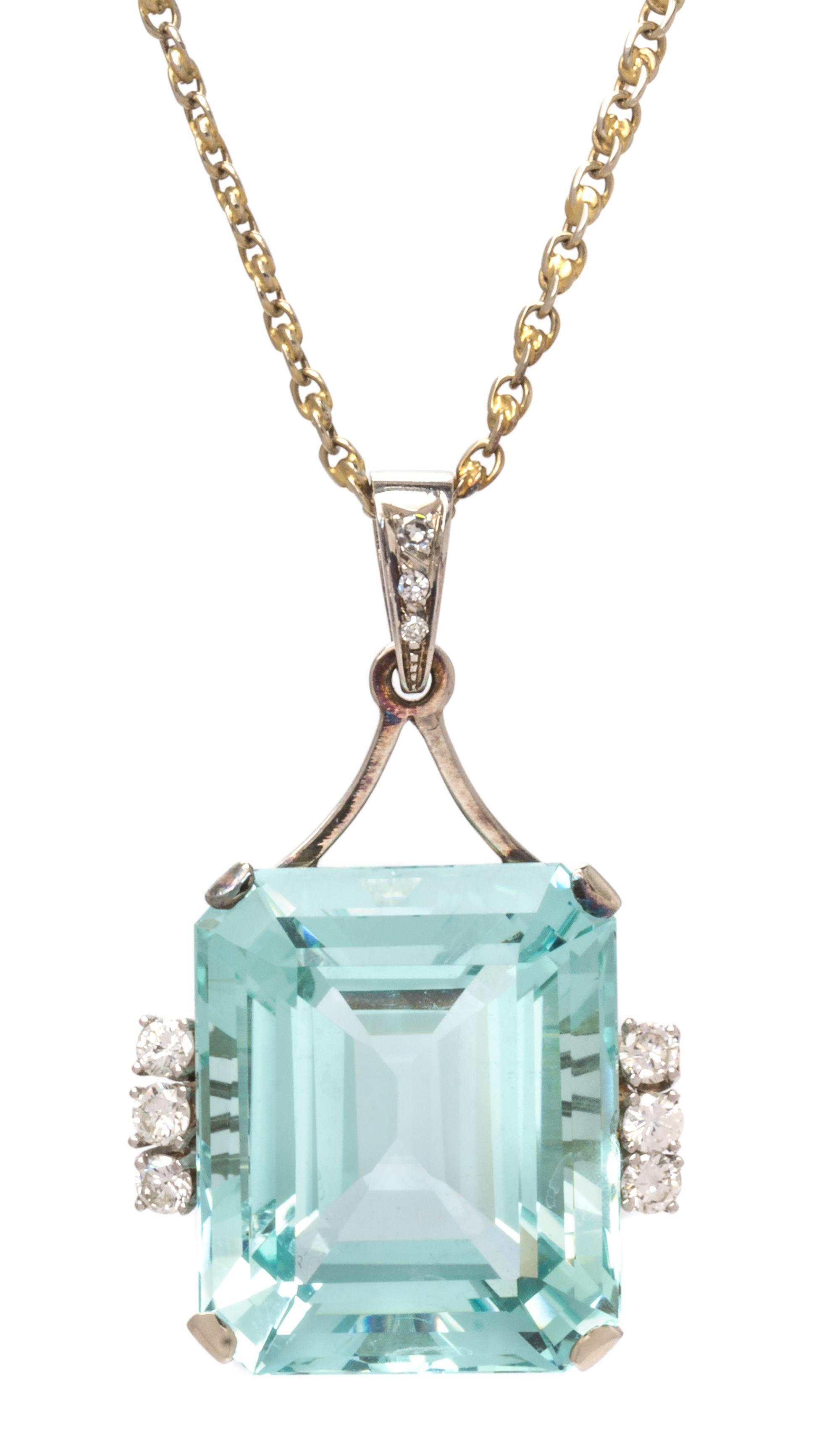 A White Gold, Aquamarine and Diamond Pendant, 18.30 dwts.